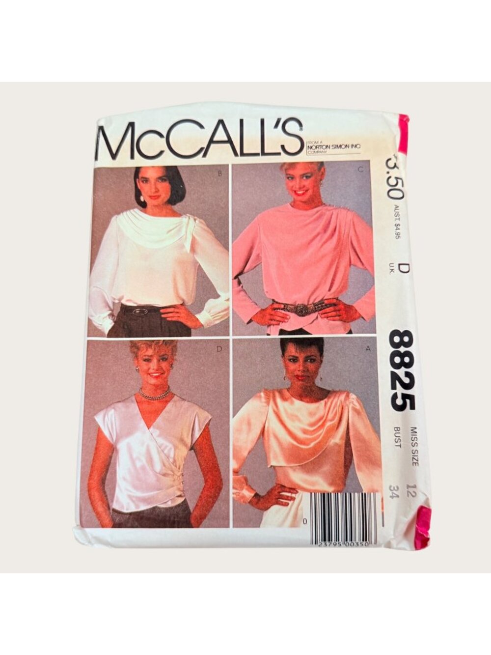 Vintage 1980s McCalls Sewing Pattern 8825 Misses Blouse Size 12 Bust 34 Uncut